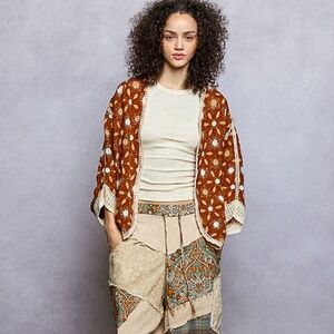 POL Open Front Crochet Cardigan